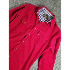Vintage Sears Sportswear Red Corduroy Shirt Mens Medium Tall Gingham  70s 80s